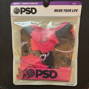 PSD Women's Floral Chain Sports Bra - Pink and Black